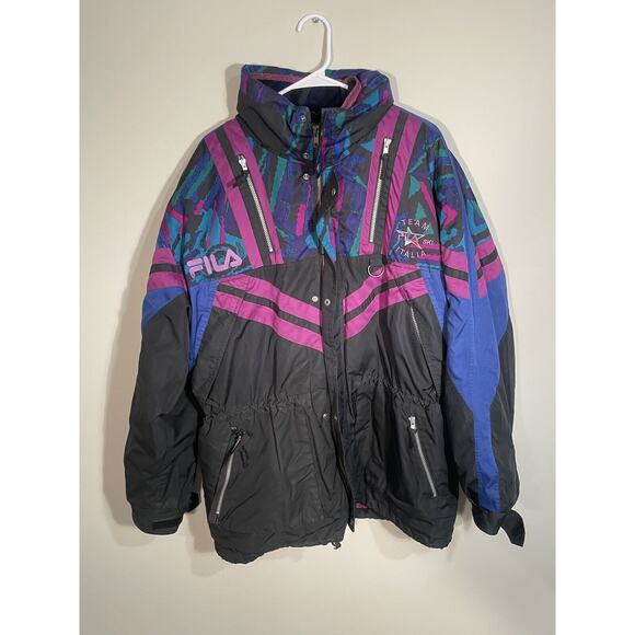 Vintage Fila Team Italia Ski Jacket Coat Hooded Retro Thermore Size 46 - Picture 1 of 15